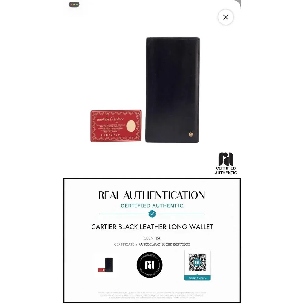 Cartier Must de Cartier Black Leather Long Wallet Card Holder Made in France
